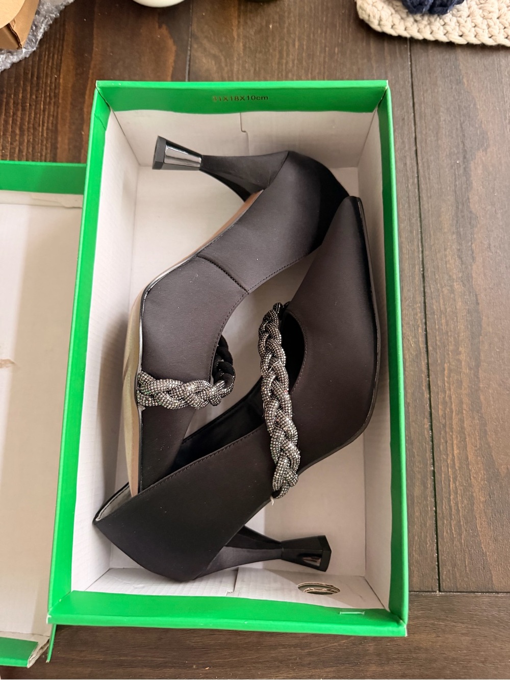 Black Embellished Braided Strap Pointed-Toe Pump - Picture 5 of 12